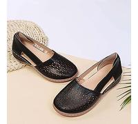 Sandalias Cómodas con Punta Cerrada para Mujer Sandalias de Cuña Huecas de Verano Mocasines de Color Liso Zapatos Planos para Caminar Zapatos de Playa,Negro,US5/EU36