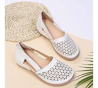 Sandalias Cómodas con Punta Cerrada para Mujer Sandalias de Cuña Huecas de Verano Mocasines de Color Liso Zapatos Planos para Caminar Zapatos de Playa,Blanco,US5/EU36