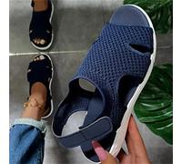 Sandalias cómodas de tacón bajo para Mujer, Sandalias de Verano con Correas Ajustables y Soporte para el Arco, Sandalias Romanas Informales para Caminar, Azul, US5/EU36