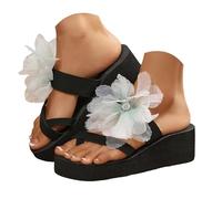 Sandalias Comodas Mujer con cuña decoradas con motivos florales étnicos. Sandalias de playa a la moda para mujer. (Green, 38)