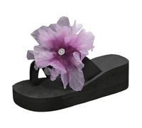Sandalias Comodas Mujer con cuña decoradas con motivos florales étnicos. Sandalias de playa a la moda para mujer. (Purple, 38)