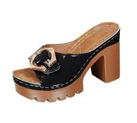 Sandalias Comodas Mujer Platform Chunky Heel Sandals Metal Square Strap High Heeled Mules European And Platform Height Increasing Wom (38)