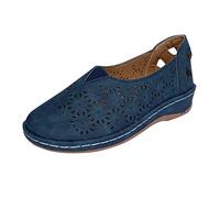 Sandalias Cómodas Mujer Verano Zapato Verano Mujer Zapatos Abiertos de Sandalias Planas Para Transpirables Sin Cordones A La Con Cuero (Blue 38)