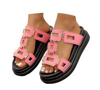 Sandalias Comodas Mujer Women's Thick Soled Flat Hollow Out Slip Toe Leather Sandals For Outdoor Wear (37)