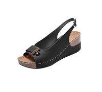 Sandalias Comodas Mujer Zapatos Ancho Especial Fashion Heel Shoe Slope Toe Fish Wear Summer Open Mouth Single Breathable Women's Sandalias Cuñas Mujer Verano Ortopedicas Zapatos Comodos (Black 42)