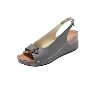 Sandalias Comodas Mujer Zapatos Ancho Especial Fashion Heel Shoe Slope Toe Fish Wear Summer Open Mouth Single Breathable Women's Sandalias Cuñas Mujer Verano Ortopedicas Zapatos Comodos (Grey 37)