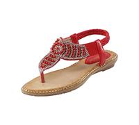 Sandalias Cómodas Mujer Zapatos Fiesta Comodos Sandalias Planas de Verano Para Mujer Zapatos de Vestir Con Imitación Cómodas Con Punta Cuero Comodos (Red 40)