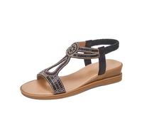 Sandalias cómodas para mujer, color gris pardo, elegante plataforma bordada con puntera abierta y cómodas sandalias de tacón de heredera, pantuflas de viaje y verano, Black, 38.5 EU