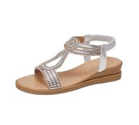 Sandalias cómodas para mujer, color gris pardo, elegante plataforma bordada con puntera abierta y cómodas sandalias de tacón de heredera, pantuflas de viaje y verano, Silver, 37.5 EU