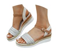 Sandalias cómodas para mujer, color gris pardo, sandalias de verano para mujer, zapatos casuales para caminar, para viajes, con cómodas sandalias de talón, chanclas para playa y verano, Silver, 39.5
