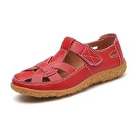 Sandalias cómodas para mujer para el ocio diario y al aire libre con diseño de puntera cerrada, correa ajustable, estilo transpirable, verano, playa, vacaciones, Red, 39.5 EU x-estrecho