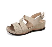 Sandalias cómodas para mujer para la relajación diaria y actividades al aire libre en la playa con diseño de punta abierta y parte superior de cuero, ideales para la temporada de verano, (Beige, 39)