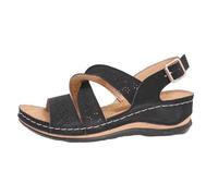 Sandalias cómodas para mujer para la relajación diaria y actividades al aire libre en la playa con diseño de punta abierta y parte superior de cuero, ideales para la temporada de verano, (Black, 41)
