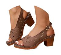 Sandalias cómodas para mujer - Puntera abierta - Sandalias de tacón alto - Zapatos casuales para primavera y verano - Sandalia moderna de tacón grueso - 2026 Zapato de tacón pequeño para mujer, café
