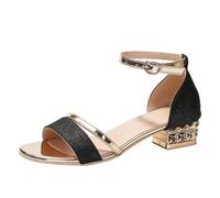 Sandalias con correa de hebilla para mujer, sandalias con purpurina de tacón bajo con purpurina, para boda, fiesta, noche, graduación, zapatos de lentejuelas con puntera abierta, tacones de baile