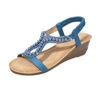 Sandalias Con Cuña Sandalias Ortopedicas Mujer Women'S Sandals New Summer Comfortable And Fashionable Retro Ethnic Style Lightweight Beach Vacation Mujer Cuña Zapatos Comodos (Blue,41)