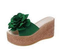 Sandalias Con Cuña Zapatillas Mujer Verano Casa Primavera Y Verano Sandalias de Mujer Tacón de Cuña Flor Gamuza Gruesa Estilo Casual Tacon Dorada Chanclas Piscina Goma (Green 42)