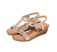 Sandalias con diamantes de imitación para mujer, con soporte de arco abierto, de cuña, de ajuste ancho, para verano, estilo gladiador, descalzas, para mujer, a la moda, para caminar, informales