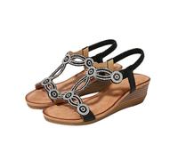 Sandalias con diamantes de imitación para mujer, con soporte de arco abierto, de cuña, de ajuste ancho, para verano, estilo gladiador, descalzas, para mujer, a la moda, para caminar, informales
