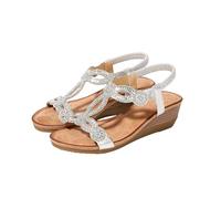 Sandalias con diamantes de imitación para mujer, con soporte de arco abierto, de cuña, de ajuste ancho, para verano, estilo gladiador, descalzas, para mujer, a la moda, para caminar, informales