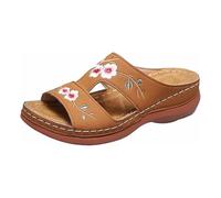 Sandalias con flores de cuña Slip-On Sandalias Peep Toe Cuña Sandalias Plataau Ligeras Cómodas Pantuflas de Playa Sandalias Orthopédicas con Flores Antideslizante Zapatillas Talla 36-43, marrón, 37 EU