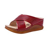 Sandalias Con Hebillas Mujer Zapatillas Casa Outdoor Fashion Heels Femenino Casual Slippers High On Shoes And Shoes Slippers Sandalias Rosa Mujer Para Fascitis Plantar (Red 38)