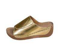 Sandalias con plataforma con cuña, ortopédicas, de piel de patente, cómodas con suelas suaves, sandalias peep toe, sandalias de exterior, sandalias de playa, tallas 36-43, dorado, 37 EU