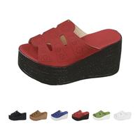 Sandalias con plataforma para mujer, pantuflas de verano para mujer, sandalias de cuña, plataforma, monocolor, zapatos de verano, transpirables, ortopédicos, sandalias de playa, lavables, rojo, 41 EU