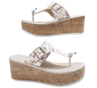 Sandalias con plataforma para mujer, sandalias de verano con estampado floral, sandalias de cuña con hebilla antideslizantes, sandalias de playa sin cordones, cómodas sandalias de ocio, Blanco, 39 EU