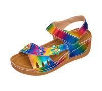 Sandalias con plataforma para mujer, zapatos de verano, elegantes, con flores, sandalias de cuña, sandalias abiertas, sandalias de playa abiertas, transpirables, cómodas, sandalias de cuña, cierre de