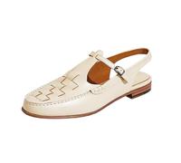 Sandalias con Puntera De Cuero Suave Retro Francés De Verano para Mujer, Zapatos De Pescador Tejidos A Mano, Sandalias De Tacón Bajo Y Espalda Vacía