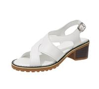 Sandalias con tacón de bloque de cuero Peep Toe Sandalias de cuña Sandalias con correa cruzada y hebilla Slingback Cómodas Sandalias de ocio Sandalias de Verano Sandalias de Verano, Blanco, 41 EU
