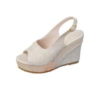 Sandalias con tacón para mujer, elegantes sandalias de plataforma con correa y puntera abierta, cómodas y fáciles de poner para cada día, suela estable para una apariencia agradable zapatos de verano