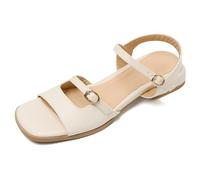 Sandalias con Tira Tobillo Mujer Punta Abierta Sandalias Planas Hebilla Ajustable Zapatos De Verano Casuales para Viaje Y Caminata Al Aire Libre Ligeras Minimalistas,Off White,36 EU