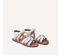 Sandalias con tiras cruzadas y cierres de velcro. Talla 35. Color blanco/color plata