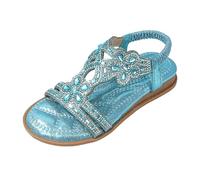 Sandalias con tiras cruzadas y diamantes de imitación para mujer, sandalias con tiras elásticas en el tobillo, zapatos de playa bohemios informales#Z