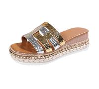 Sandalias Confort Mujer Chanclas Niña Piscina Zapatillas de Mujer Para Primavera Verano Y Otoño Con Una Sola Palabra Con de Pez Para Uso Exterior Sandalias Plateadas Negras Tacon (Gold 37)