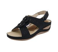 Sandalias Confort Sandalias Mujer Verano Negras Verano Mujer Flores Casual Punta Abierta Cuñas Masaje Fondo Transpirable Zapatos Caminar (Black,37)