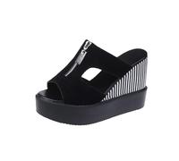 Sandálias Confortáveis E Elegantes Chanclas Playa Sandalias de Verano Para Mujer Con Tacón Grueso Y Punta Abierta Y Cremallera Tipo de Pez Sandalias Fiesta Mujer Negras Tacon Ancho (Black 35)