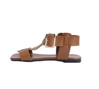 Sandálias Confortáveis E Elegantes Sandalias Plata Women'S Sandals Summer Square Toe Flat Roman Sandals Fashionable And Comfortable Outdoor Light Casual Sandalias de Mujer Verano (Brown,39)