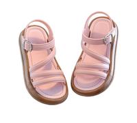 Sandalias cruzadas para niñas pequeñas, cómodas, de verano, puntera abierta, hebilla ajustable, zapatos planos para exteriores, playa, elegantes, ligeras, para vacaciones, viajes, Pink, 13.5 UK Child