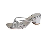 Sandalias cuadradas ligeras para mujer con plantilla cómoda para caminar todos los días, plata, 40 EU
