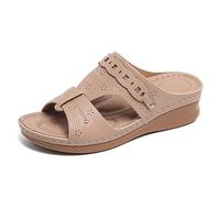 Sandalias Cuña De Meter Mujer Punta Abierta Diseño Floral Corte Láser Cómodas Mulas Plataforma para Uso Diario,Nude,40 EU