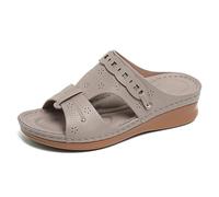 Sandalias Cuña De Meter Mujer Punta Abierta Diseño Floral Corte Láser Cómodas Mulas Plataforma para Uso Diario,Caqui,38 EU