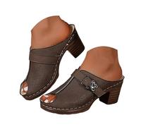 Sandalias CuñA Mujer Sandalias de playa modernas e informales con media puntera cubierta para mujer, con una sola tira y diseño liso. (Brown, 39)