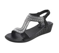 Sandalias Cuña Mujer Sandalias Mujer Senderismo de Cuña Elásticas Con Punta Abierta Y de Pez Para,Tipo Chanclas Verano ñas Negras Verano (Black,42)