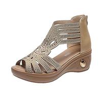 Sandalias Cuña Mujer Sandalias Negras Mujer Verano Las Femeninas de Las Mujeres de Fuera Casual Heel Breathable Zapatos Fashion Cuñas Verano (Beige,39)