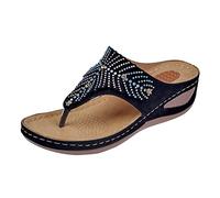Sandalias Cuña Mujer Sandalias Tacon Bajo Mujer de Verano Nuevo Patrón Flop Gruesa Estilo Bohemio de Playa Versátiles Cuñas Negras Verano Planas (Black,39)