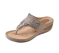 Sandalias Cuña Mujer Sandalias Tacon Bajo Mujer de Verano Nuevo Patrón Flop Gruesa Estilo Bohemio de Playa Versátiles Cuñas Negras Verano Planas (Beige,40)