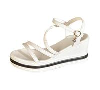Sandalias Cuña Mujer Verano Zapato Verano Mujer Sandalias Gruesas Para,Cómodas Y Versátiles,Informales,de Playa,Con Tacón de Cuerda Y Punta Confort Zapatos (White,37)